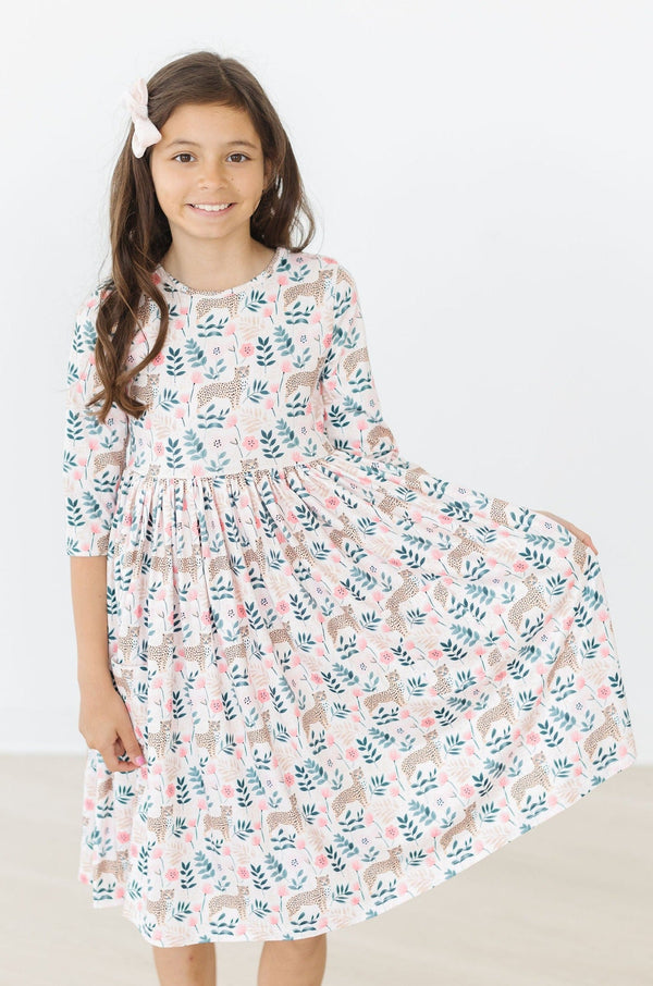 cheetah-girl-3-4-sleeve-pocket-twirl-dress Mila &  Rose - Sophia's Style-Cheetah Girl 3/4 Sleeve Pocket Twirl Dress-6-12M--1